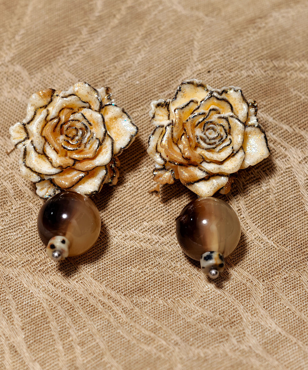 Retro Brown Alloy Resin Floral Drop Earrings