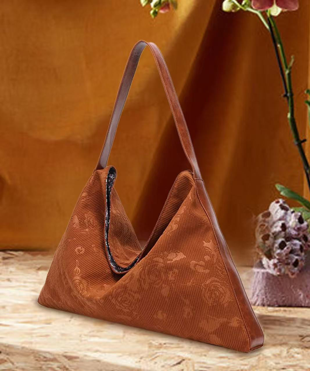 Retro Brown Jacquard Cotton Shoulder Bags