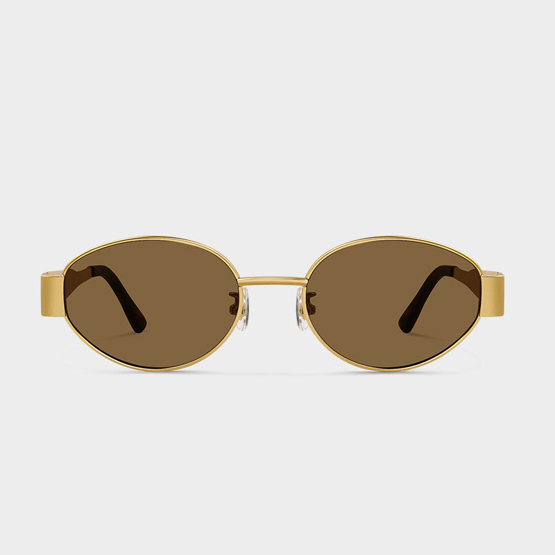 Retro Brown Metal Oval Concave Shaped Sunglasses