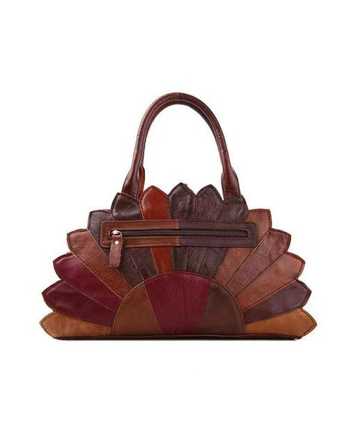 Retro Calf Leather Floral Patchwork Rivet Tote Bag