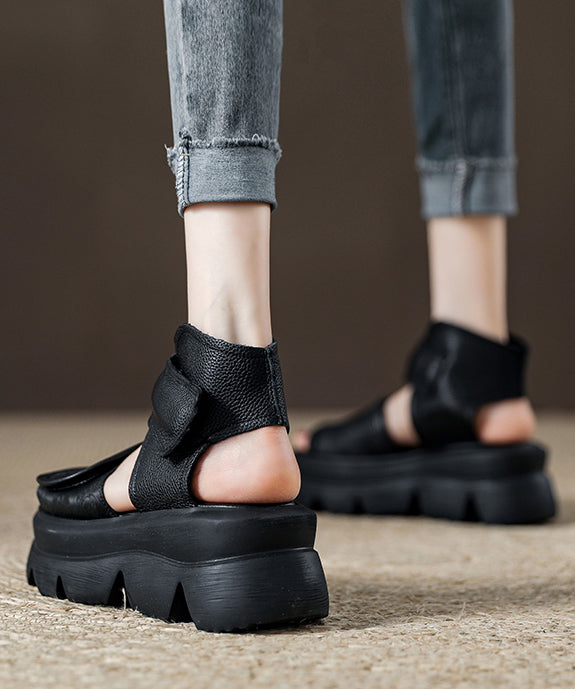 Retro Chocolate Splicing Platform Sandals Peep Toe