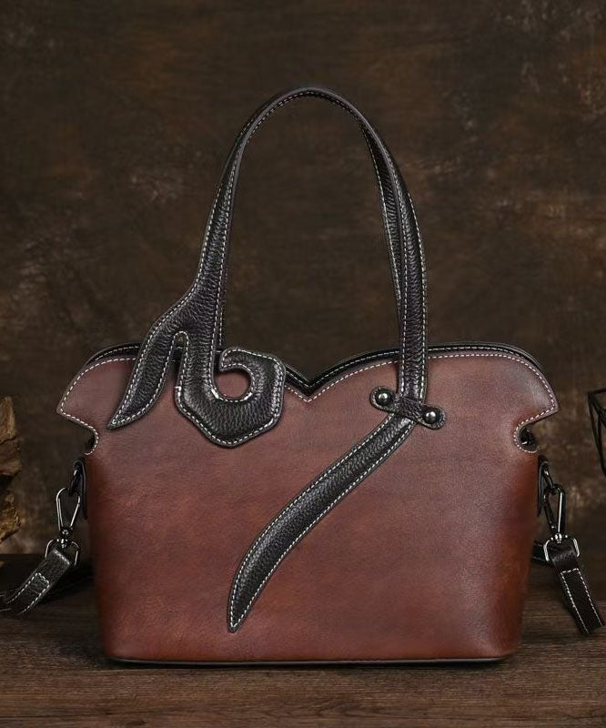 Retro Coffee Solid Durable Large Capacity Calf Leather Tote Bag