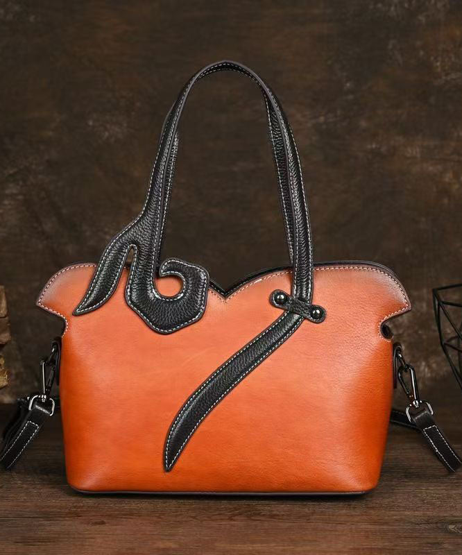 Retro Coffee Solid Durable Large Capacity Calf Leather Tote Bag