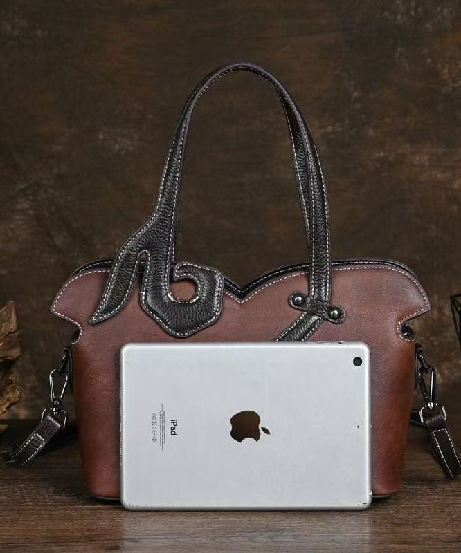 Retro Coffee Solid Durable Large Capacity Calf Leather Tote Bag