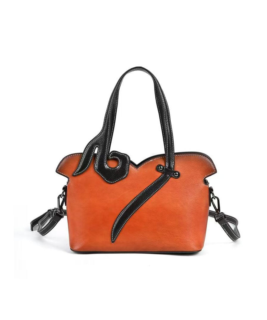 Retro Coffee Solid Durable Large Capacity Calf Leather Tote Bag