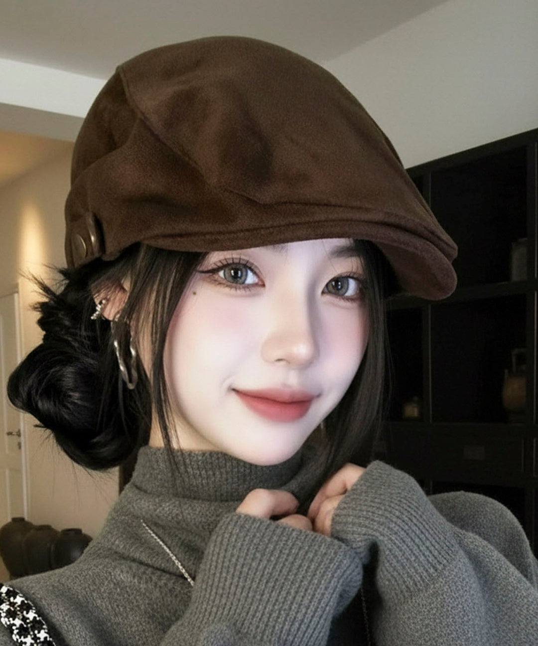 Retro Coffee Versatile Suede Breton Hat