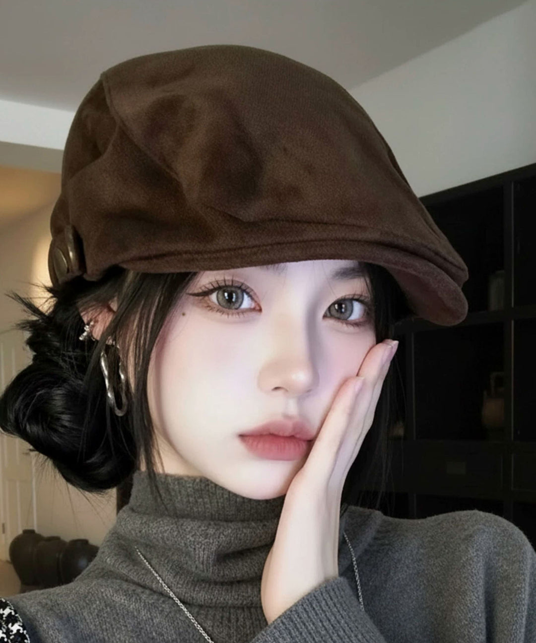 Retro Coffee Versatile Suede Breton Hat