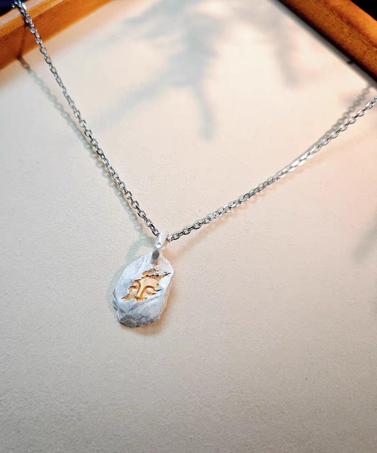 Retro Colorblock Asymmetric Emerge From The Stone Silver Pendant - Omychic