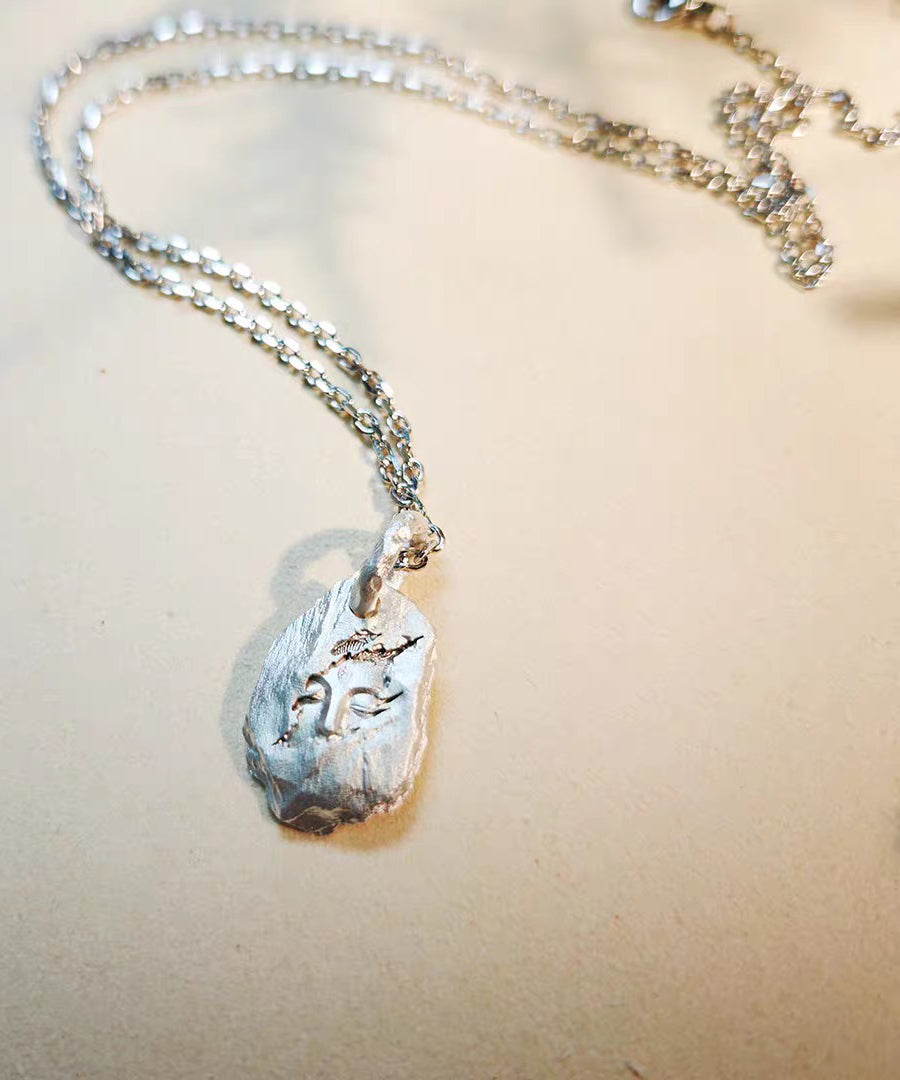 Retro Colorblock Asymmetric Emerge From The Stone Silver Pendant - Omychic