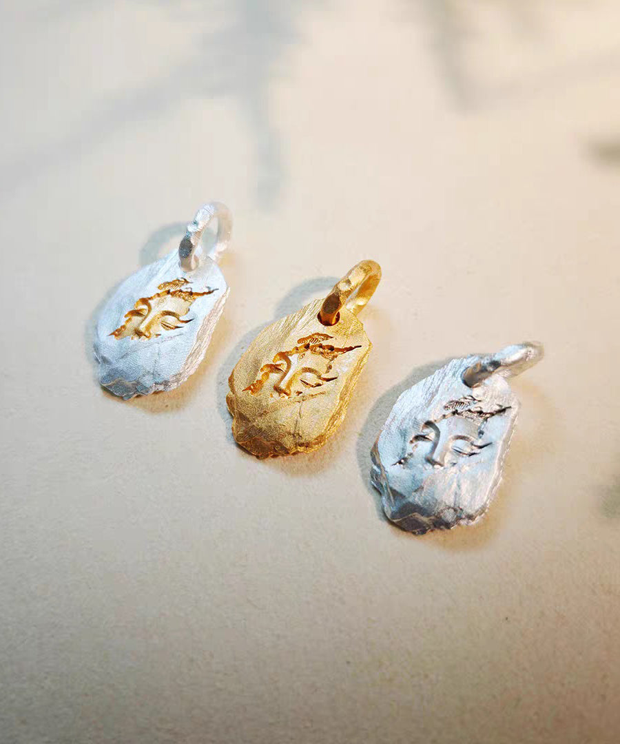 Retro Colorblock Asymmetric Emerge From The Stone Silver Pendant - Omychic