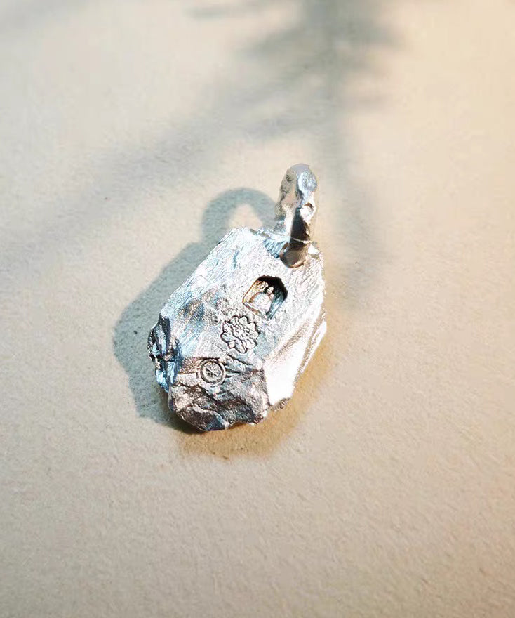 Retro Colorblock Asymmetric Emerge From The Stone Silver Pendant - Omychic