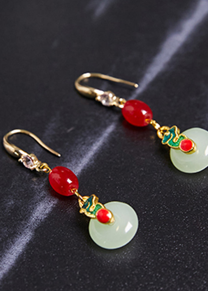 Retro Coral Catenation Zircon Fine Jade Drop Earrings