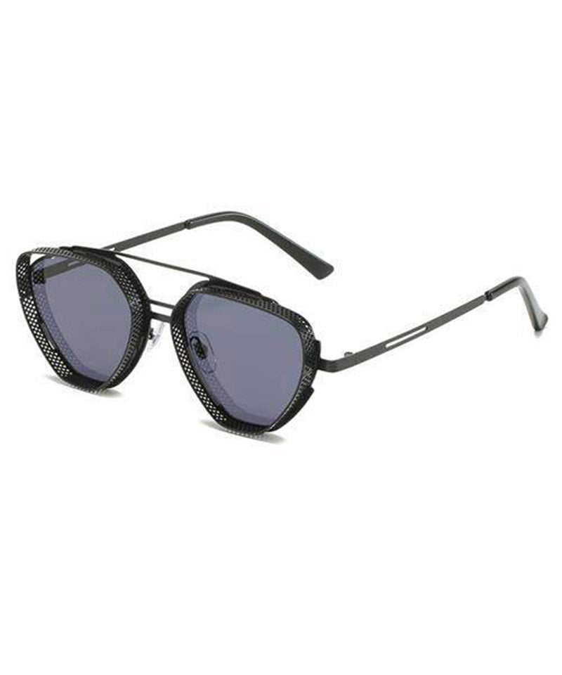 Retro Dark Grey Metal Polygon UV Protection Sunglasses