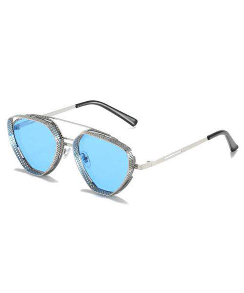Retro Dark Grey Metal Polygon UV Protection Sunglasses