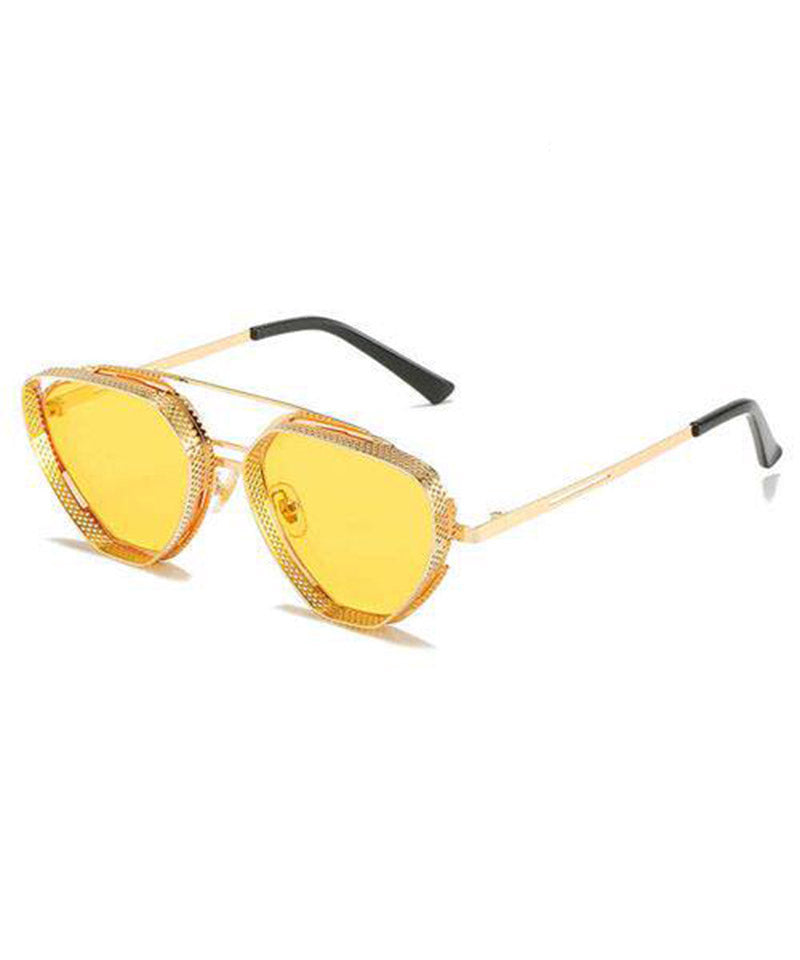 Retro Dark Grey Metal Polygon UV Protection Sunglasses