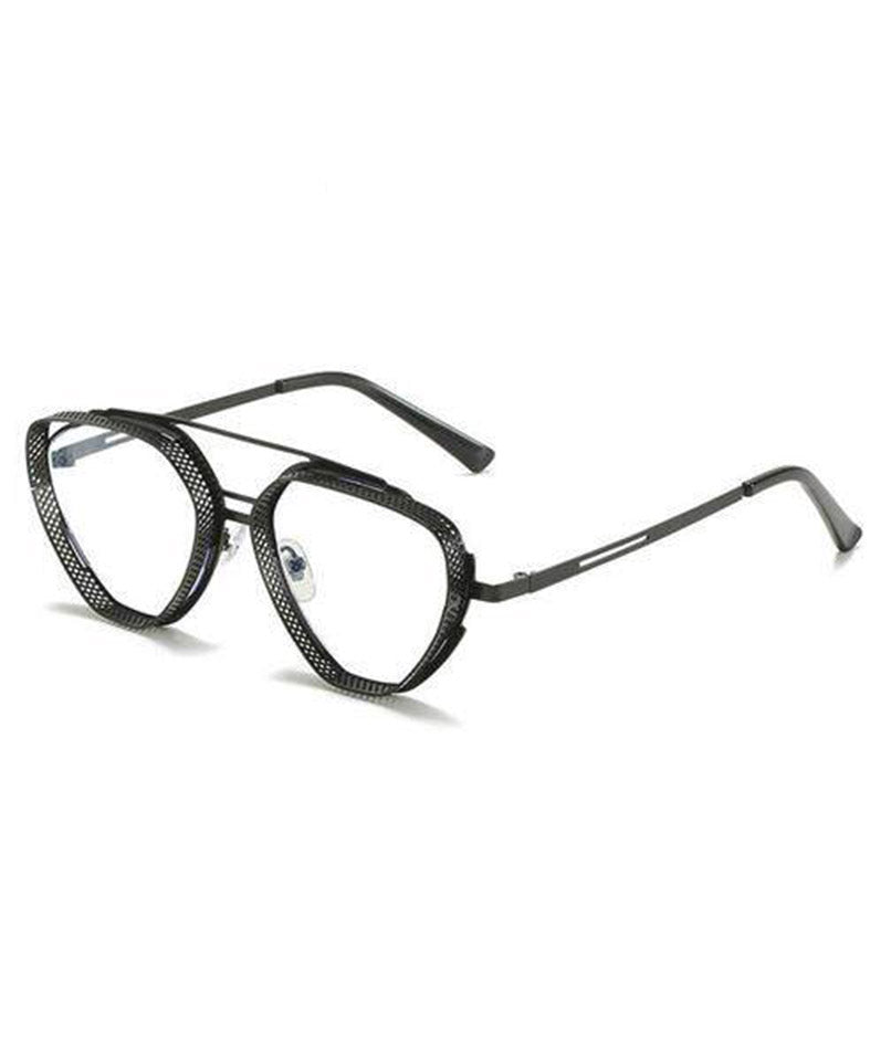 Retro Dark Grey Metal Polygon UV Protection Sunglasses