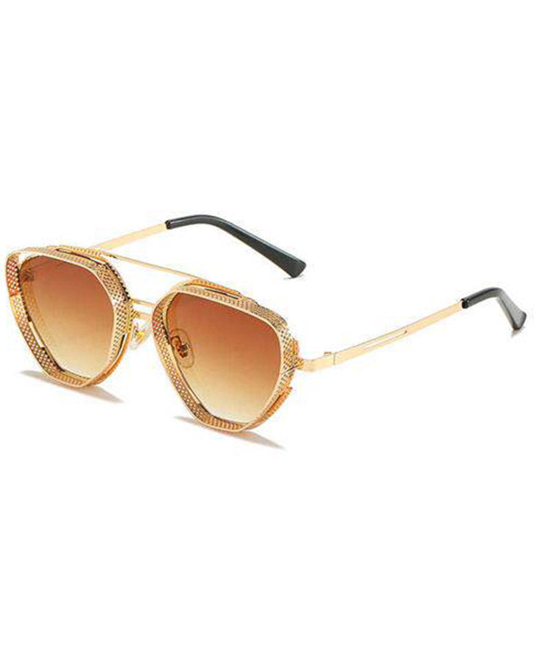 Retro Dark Grey Metal Polygon UV Protection Sunglasses