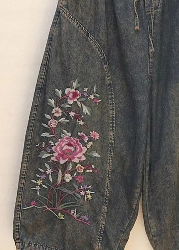 Retro Embroidered Floral Crop Jeans Summer