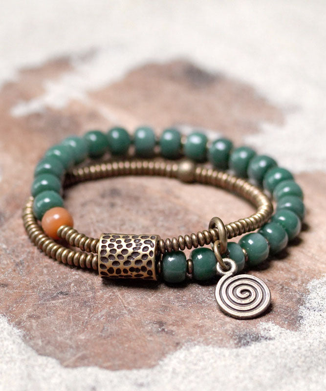 Retro Ethnic Style Green Bodhi Double-Layer Unisex Bracelet
