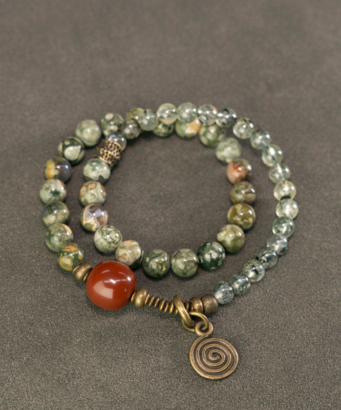 Retro Ethnic Style Redstone Crystal Double Circle Bead Bracelet