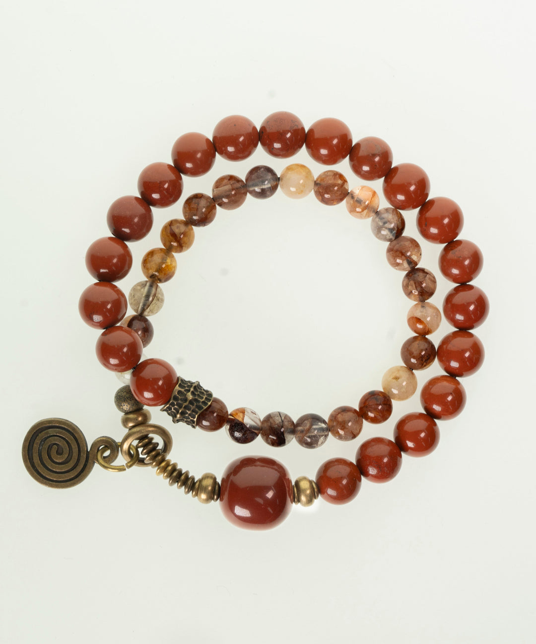 Retro Ethnic Style Redstone Crystal Double Circle Bead Bracelet