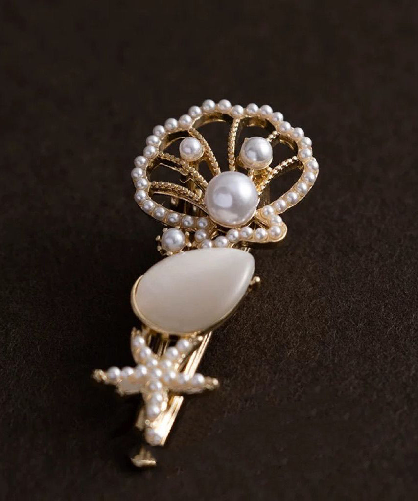 Retro Gold Alloy Pearl Cat's Eye Stone Hollow Out Hairpin