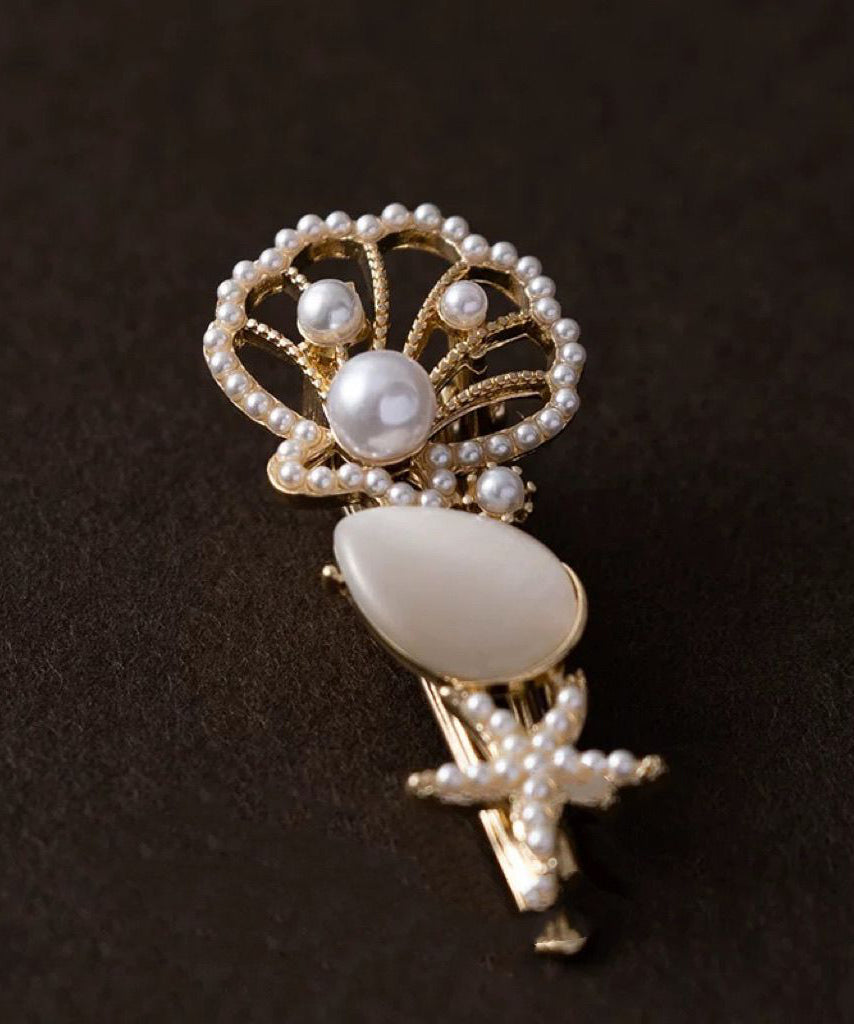 Retro Gold Alloy Pearl Cat's Eye Stone Hollow Out Hairpin