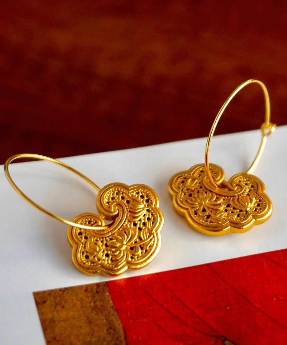 Retro Gold Alloy Safety Lock Hoop Earrings
