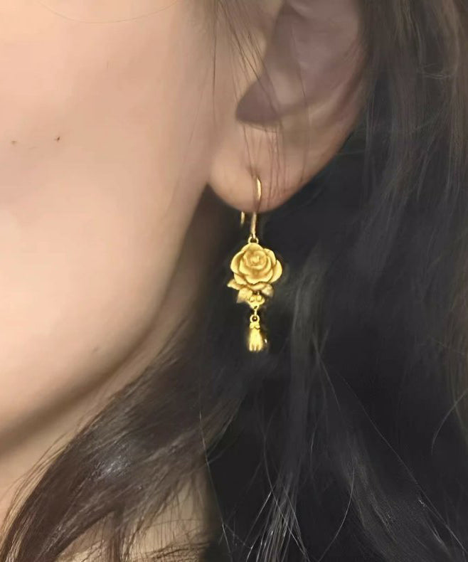 Retro Gold Ancient Gold Rose Drop Earrings