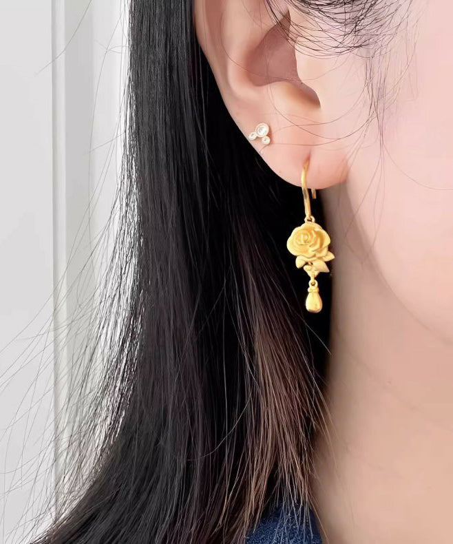 Retro Gold Ancient Gold Rose Drop Earrings
