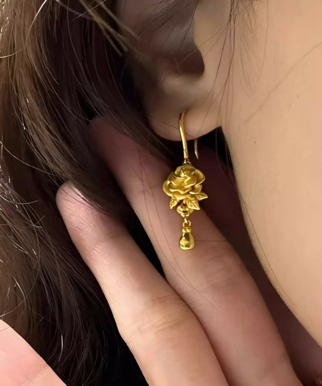 Retro Gold Ancient Gold Rose Drop Earrings