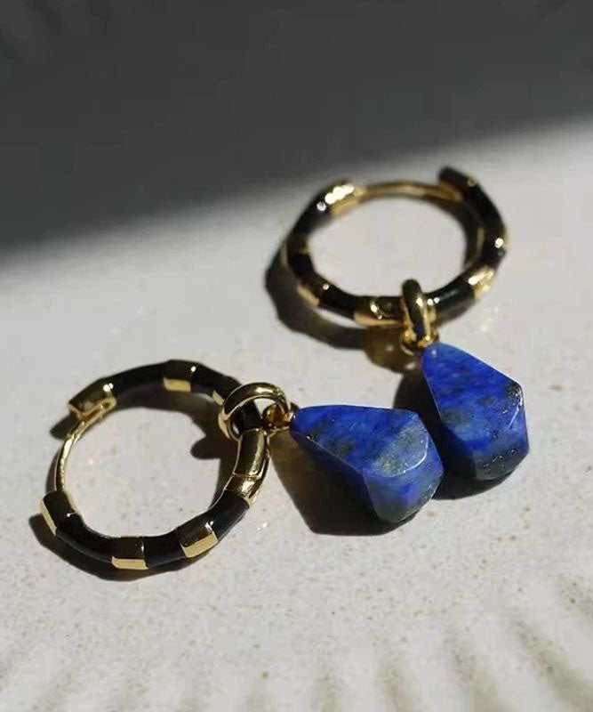 Retro Gold Copper Overgild Bamboo Joint Hoop Earrings