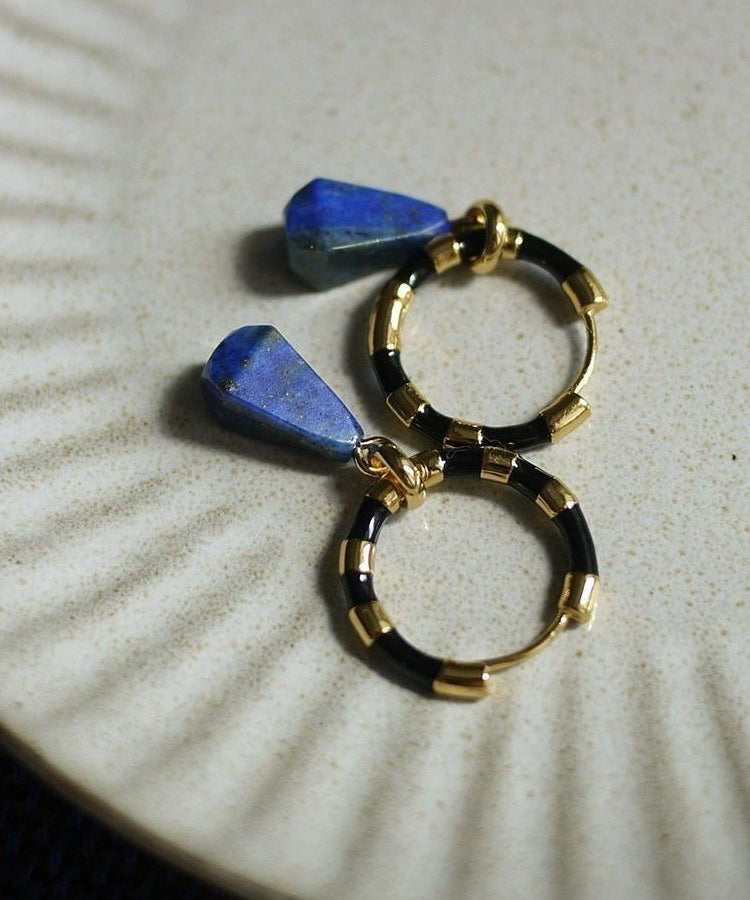 Retro Gold Copper Overgild Bamboo Joint Hoop Earrings