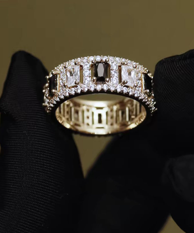 Retro Gold Copper Overgild Zircon Hollow Out Rings - Omychic