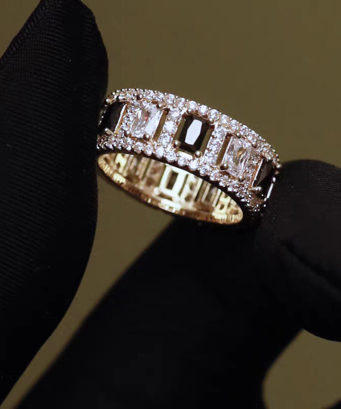 Retro Gold Copper Overgild Zircon Hollow Out Rings - Omychic