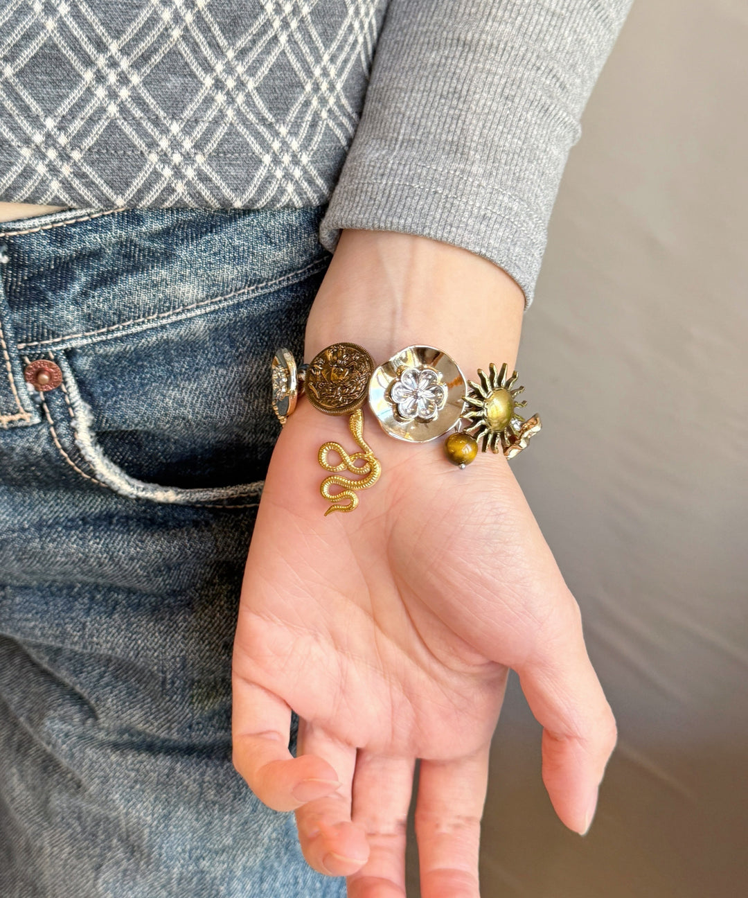 Retro Gold Snake Sun Neutral Titanium Steel Charm Bracelet