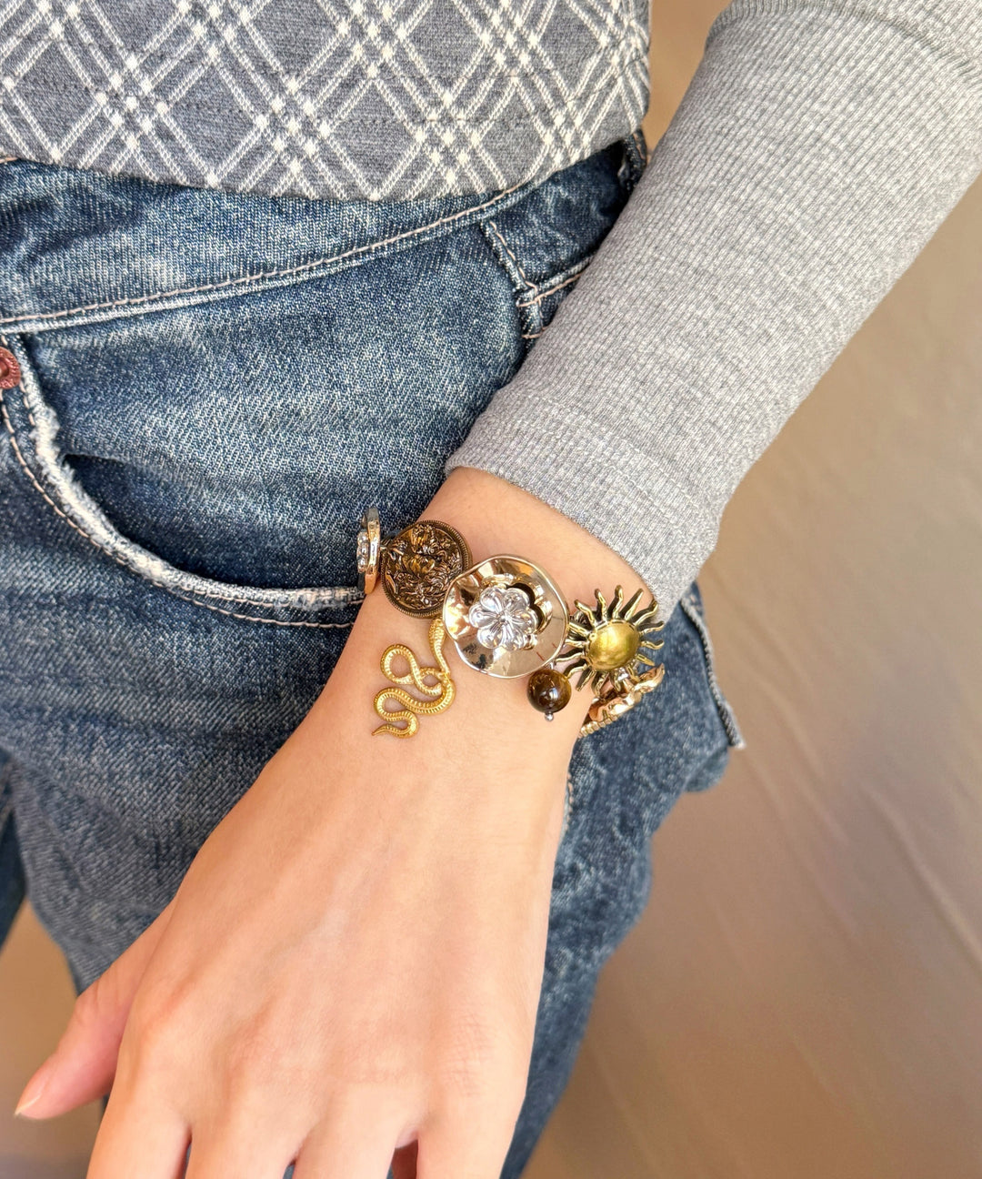 Retro Gold Snake Sun Neutral Titanium Steel Charm Bracelet