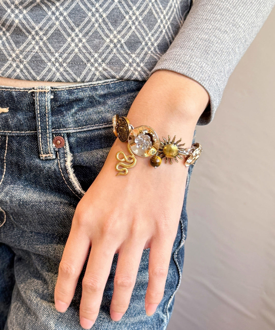 Retro Gold Snake Sun Neutral Titanium Steel Charm Bracelet