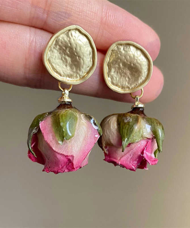 Retro Gold Sterling Silver Alloy Rose Drop Earrings