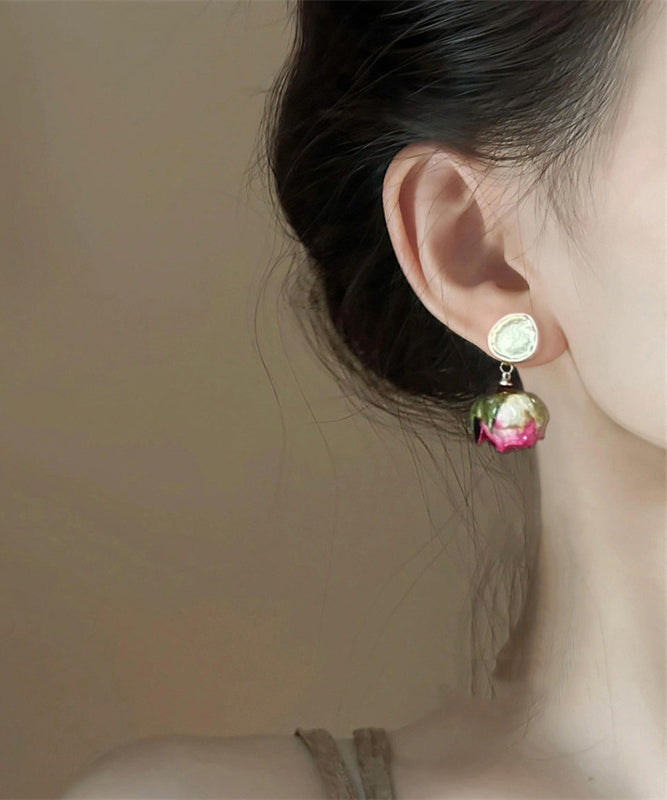 Retro Gold Sterling Silver Alloy Rose Drop Earrings