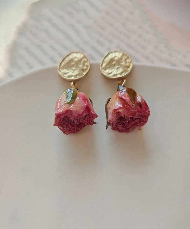 Retro Gold Sterling Silver Alloy Rose Drop Earrings