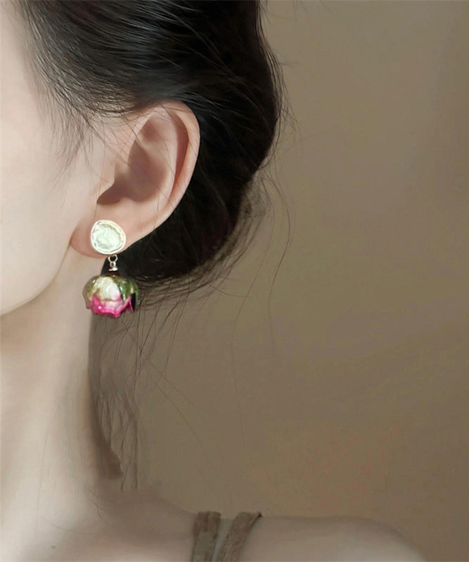 Retro Gold Sterling Silver Alloy Rose Drop Earrings