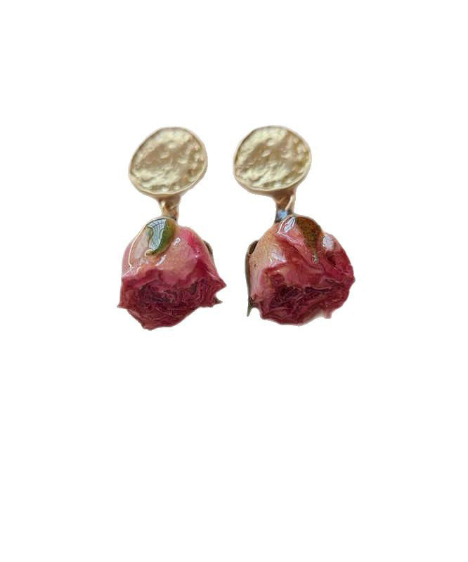 Retro Gold Sterling Silver Alloy Rose Drop Earrings