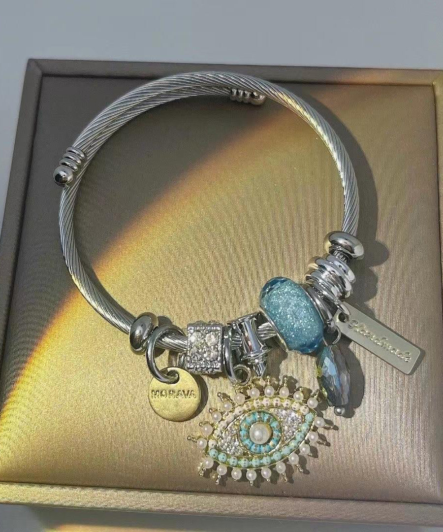 Retro Gold Sterling Silver Devil's Eye Charm Bracelet