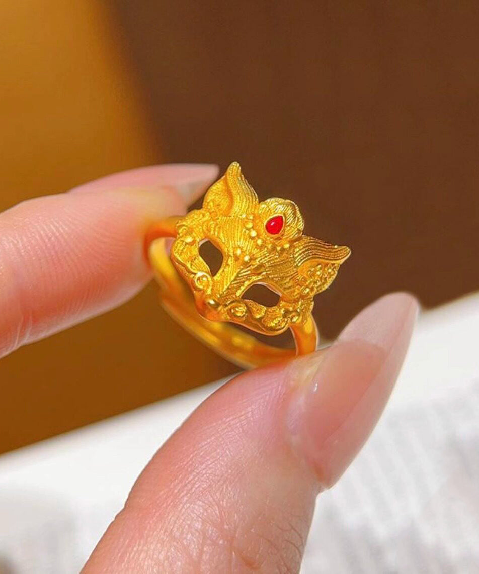 Retro Gold Sterling Silver Overgild Fox Mask Rings