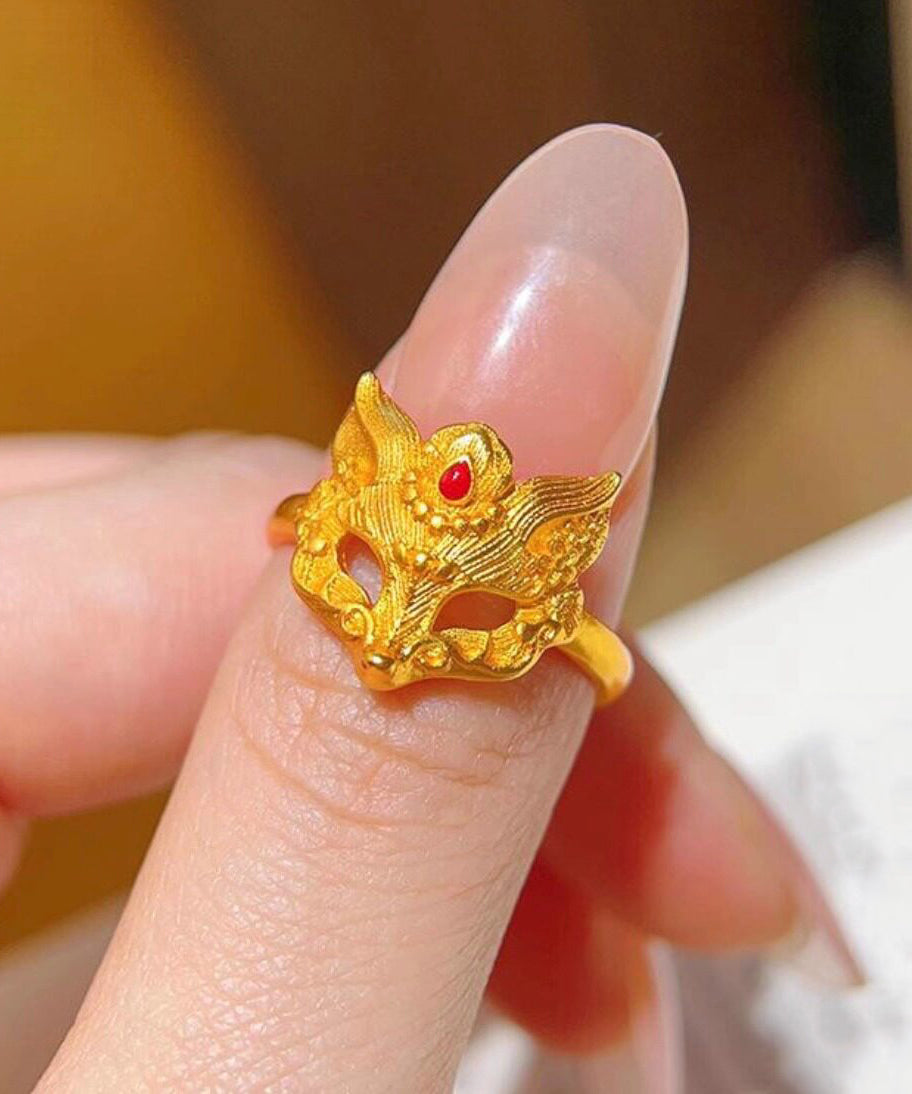 Retro Gold Sterling Silver Overgild Fox Mask Rings