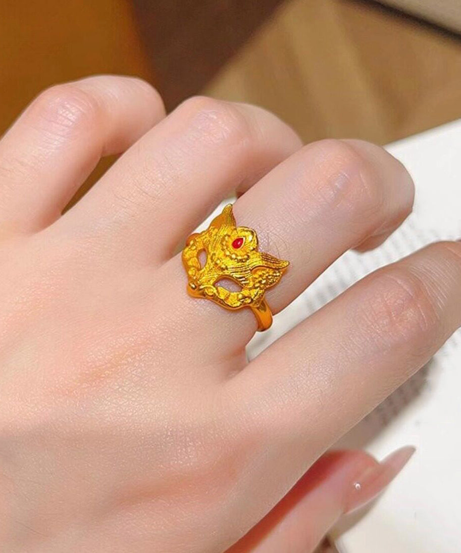 Retro Gold Sterling Silver Overgild Fox Mask Rings