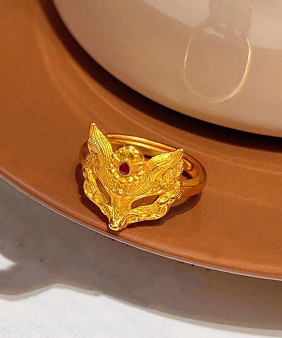 Retro Gold Sterling Silver Overgild Fox Mask Rings