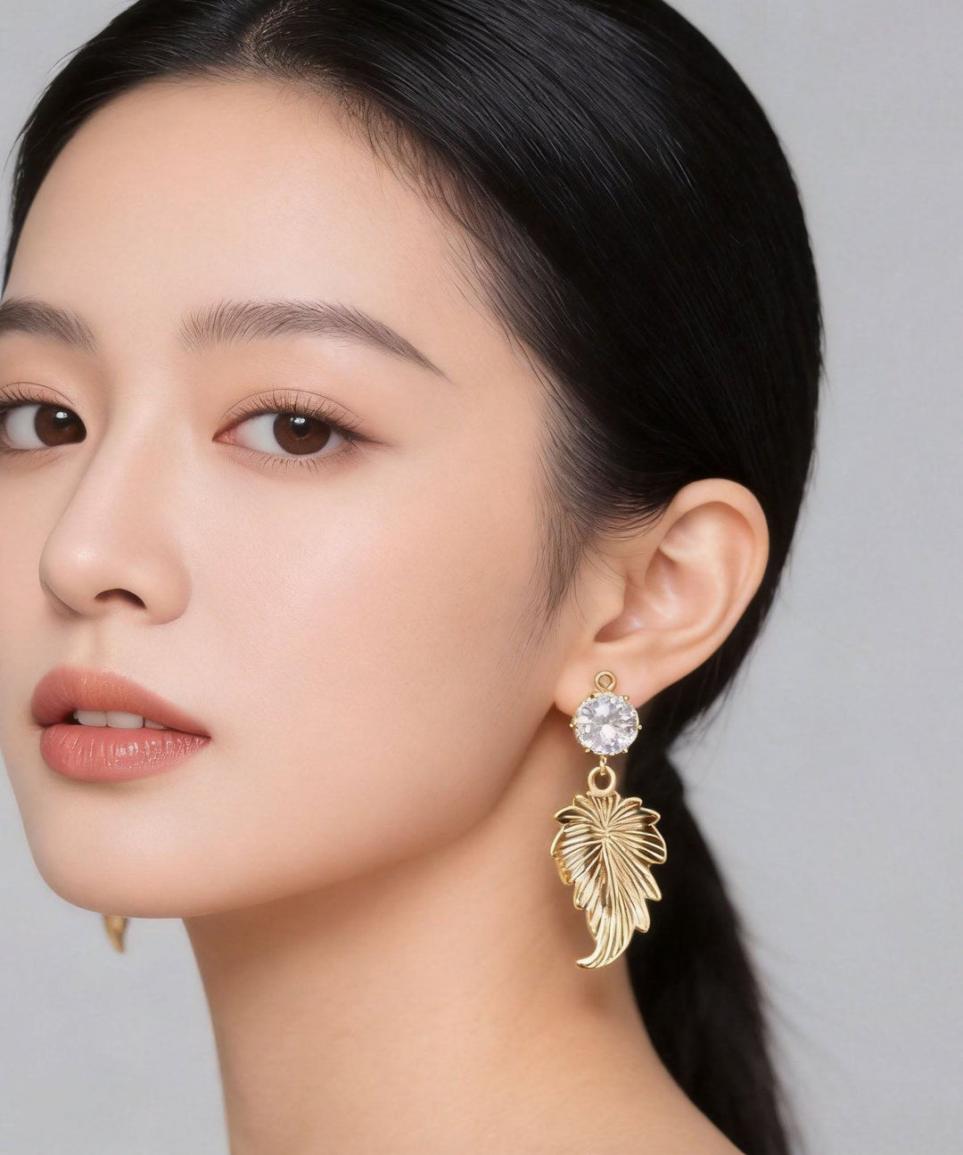 Retro Golden Leaves Zircon Metal Drop Earrings