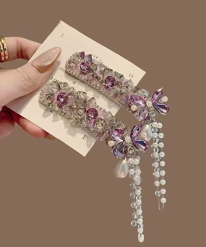 Retro Green Alloy Zircon Butterfly Tassel A Pair Hairpin